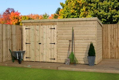 Empire Sheds Empire 4000 Pent 12X3 Pressure Treated Tongue And Groove Wooden Garden Shed Double Door Left (12' X 3' / 12Ft X 3Ft) (12X3)-30585 