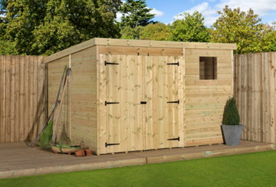 Empire Sheds Empire 4000  Pent 10X6 Dipped Treated Tongue And Groove Wooden Garden Shed Double Door Left Windows (10' X 6' / 10Ft X 6Ft) (10X6)