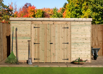 Empire Sheds Empire 5000  Pent 10X3 Pressure Treated Tongue And Groove Wooden Garden Shed Double Door Centre (10' X 3' / 10Ft X 3Ft) (10X3)