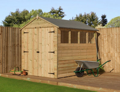 Empire Sheds Empire 9800 Premier Apex 6X7 Pressure Treated Tongue And Groove Wooden Garden Shed Double Door Windows (6' X 7' / 6Ft X 7Ft) (6X7)