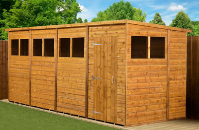 Empire Sheds Empire Modular Pent 16X6 Dipped Treated Tongue And Groove Wooden Garden Shed Windows (16' X 6' / 16Ft X 6Ft) (16X6)