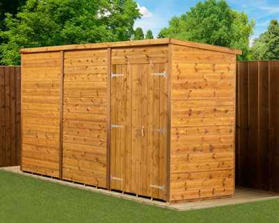 Empire Sheds Empire Modular Pent 12X4  Dipped Treated Tongue And Groove Wooden Garden Shed Double Door (12' X 4' / 12Ft X 4Ft) (12X4) from B&Q