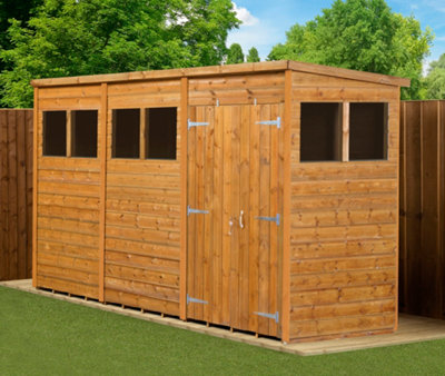 Empire Sheds Empire Modular Pent 12X4  Dipped Treated Tongue And Groove Wooden Garden Shed Double Door (12' X 4' / 12Ft X 4Ft) (12X4)