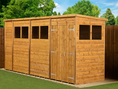 Empire Sheds Empire Modular Pent 14X4  Dipped Treated Tongue And Groove Wooden Garden Shed Double Door Windows (14' X 4' / 14Ft X 4Ft) (14X4)