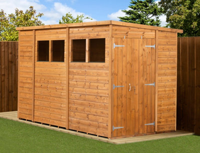 Empire Sheds Empire Modular Pent 10X6 Dipped Treated Tongue And Groove Wooden Garden Shed Double Door Windows (10' X 6' / 10Ft X 6Ft) (10X6)