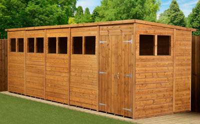 Empire Sheds Empire Modular Pent 20X6  Dipped Treated Tongue And Groove Wooden Garden Shed  Double Door Windows (20' X 6' / 20Ft X 6Ft) (20X6) from B&Q
