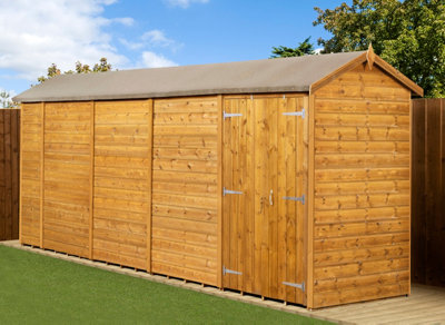 Empire Sheds Empire Modular Apex 4X18 Dipped Treated Tongue And Groove Wooden Garden Shed Double Door (4' X 18' / 4Ft X 18Ft) (4X18)