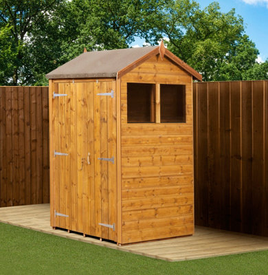 Empire Sheds Empire Modular Apex 4X4 Dipped Treated Tongue And Groove Wooden Garden Shed Double Door Windows (4' X 4' / 4Ft X 4Ft) (4X4)