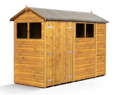 Empire Sheds Empire Modular Apex 4X10 Dipped Treated Tongue And Groove Wooden Garden Shed Double Door & Windows (4' X 10' / 4Ft X 10Ft) (4X10)