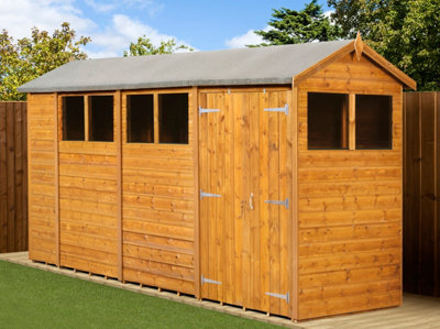 Empire Sheds Empire Modular Apex 4X14 Dipped Treated Tongue And Groove Wooden Garden Shed Double Door Windows (4' X 14' / 4Ft X 14Ft) (4X14)-30852 