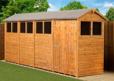 Empire Sheds Empire Modular Apex 4X16 Dipped Treated Tongue And Groove Wooden Garden Shed Double Door Windows (4' X 16' / 4Ft X 16Ft) (4X16)