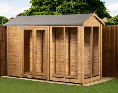 Empire Sheds Empire Apex Summerhouse 4X10 Dipped Treated Tongue And Groove Wooden Garden Shed Double Door (4' X 10' / 4Ft X 10Ft) (4X10) from B&Q
