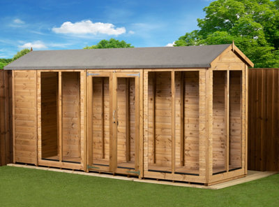 Empire Sheds Empire Apex Summerhouse 4X14 Dipped Treated Tongue And Groove Wooden Garden Shed Double Door (4' X 14' / 4Ft X 14Ft) (4X14)