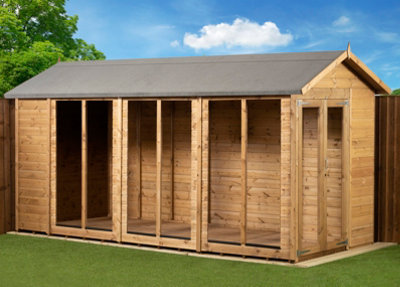 Empire Sheds Empire Apex Summerhouse 6X14 Dipped Treated Tongue And Groove Wooden Garden Shed Double Door (6' X 14' / 6Ft X 14Ft) (6X14)