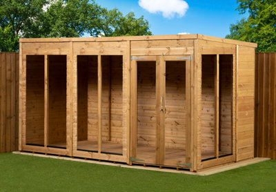 Empire Sheds Empire Pent Summerhouse 12X6 Dipped Treated Tongue And Groove Wooden Garden Shed Double Door (12' X 6' / 12Ft X 6Ft) (12X6)