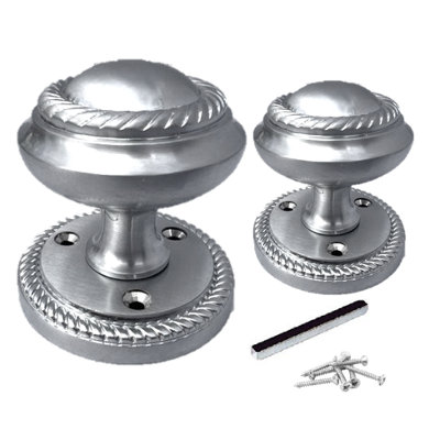 Betley Butterfly Door Knobs Round Georgian Roped Mortice KnobSilver Satin 62mm from B&Q