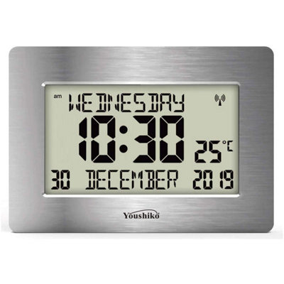 Youshiko Official Uk Radio Controlled Silent Wall ClockLarge LcdAuto Set Up With DayDateMonth. Ideal For Dementia & Alzheimer's.