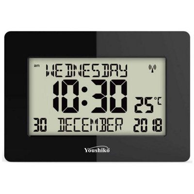 Youshiko Radio Controlled Silent Large Lcd Wall Clock (Official Uk Version) Auto Set Up