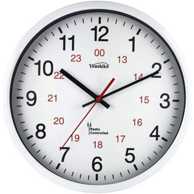 Youshiko Radio Controlled Wall Clock (Official Uk & Ireland Version)Premium QualityWhite Metal Case 30Cm