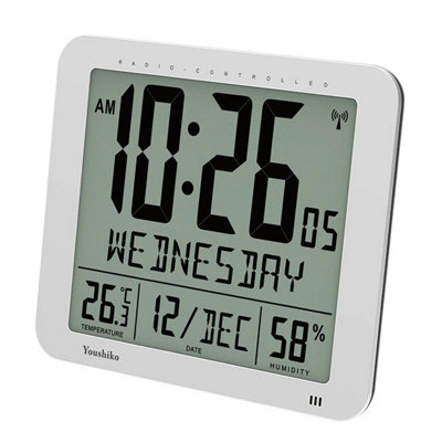 Youshiko Large Radio Controlled Wall Clock With Large 3.27 Inches Time Digits