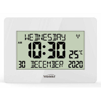 Youshiko Radio Controlled Lcd Wall Clock (Official Uk) W/ Auto Set UpDay/date/month. Ideal For Dementia & Alzheimer's. Silent & Large.
