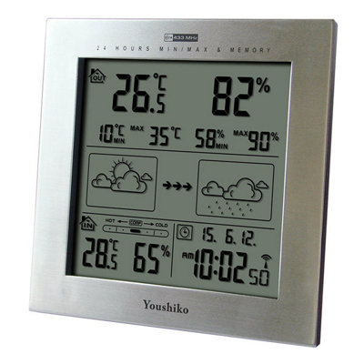 Youshiko Weather Station With Radio Controlled Clock  Indoor Outdoor Temperature ThermometerHumidityDate & Frost Alarm