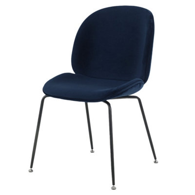 Fusion Living Black Luxurious Navy Velvet Dining Chair With Metal Legs