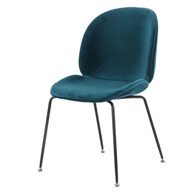 Fusion Living Luxurious Teal Velvet Dining Chair With Metal Legs Black