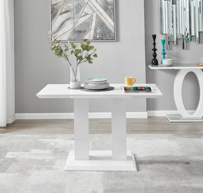 Furniturebox Imperia White High Gloss 4 Seater Dining Table With Structural 2 Plinth Column Legs Perfect For Modern Minimalist Dining Rooms from B&Q
