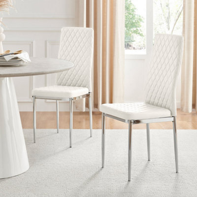 B&Q -  Uk Set Of 6 Milan White High Back Soft Touch Diamond Pattern Faux Leather Metal Leg Dining Chairs