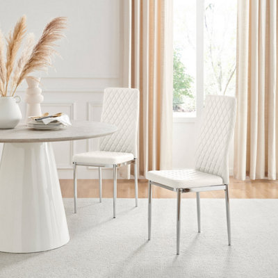 B&Q -  Uk Set Of 4 Milan White High Back Soft Touch Diamond Pattern Faux Leather Metal Leg Dining Chairs