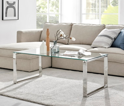 B&Q -  Miami Coffee TableRectangular Glass And SilverGlass Coffee Table For Living Room Tables
