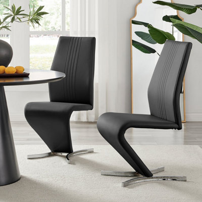 B&Q -  Set Of 2Willow Premium Dining ChairsBlack Faux Leather Chrome Leg Dining ChairsKitchen Dining Room Chairs