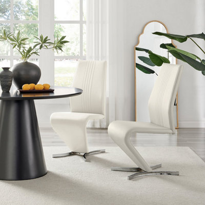 B&Q -  Set Of 2Willow Premium Dining ChairsWhite Faux Leather Chrome Leg Dining ChairsKitchen Dining Room Chairs