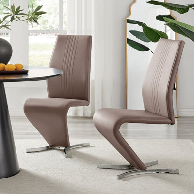 B&Q -  Set Of 2Willow Premium Dining ChairsCappuccino Faux Leather Chrome Leg Dining ChairsKitchen Dining Room Chairs