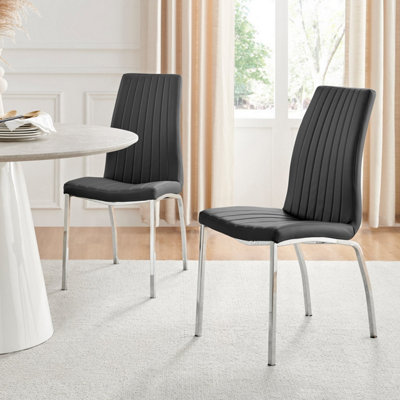 B&Q -  Set Of 2 Dining ChairsIsco Modern Dining ChairsBlack Faux Leather Chrome Leg Dining ChairsKitchen Dining Room Chairs