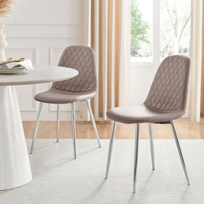 B&Q -  Set Of 2Corona Modern Dining ChairsCappuccino Faux Leather Chrome Leg Dining ChairsKitchen Dining Room Chairs