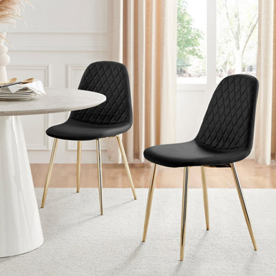 B&Q -  Set Of 2 Dining ChairsCorona Modern Dining ChairsBlack Faux Leather Gold Leg Dining ChairsKitchen Dining Room Chairs