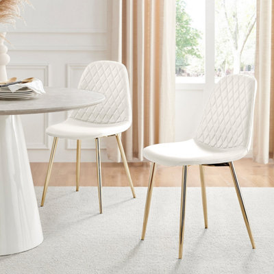 B&Q -  Set Of 2 Dining ChairsCorona Modern Dining ChairsWhite Faux Leather Gold Leg Dining ChairsKitchen Dining Room Chairs