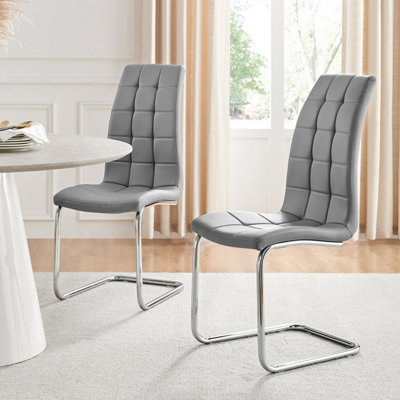 B&Q -  Set Of 2 Dining ChairsMurano Modern Dining ChairsGrey Faux Leather Chrome Leg Dining ChairsKitchen Dining Room Chairs