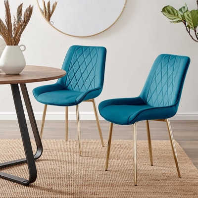 Furniturebox Set Of 2 Dining ChairsPesaro Modern Dining ChairsBlue Velvet Gold Leg Dining ChairsKitchen Dining Room Chairs from B&Q