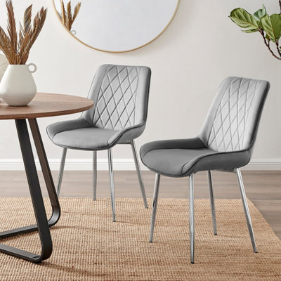 Furniturebox Set Of 2 Dining ChairsPesaro Modern Dining ChairsGrey Velvet Chrome Leg Dining ChairsKitchen Dining Room Chairs from B&Q