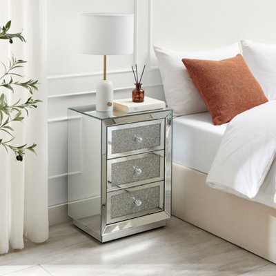 B&Q -  Stella Crushed Diamond Effect Mirrored 3 Drawer Bedside Table