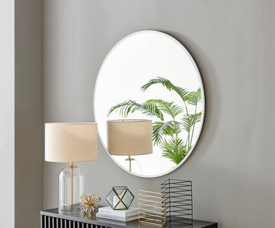 Furniturebox Emma 100Cm Large Art Deco White Metal Frame Round Hallway Bedroom Dining And Living Room Wall Mirror from B&Q