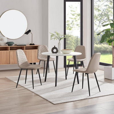 Furniturebox Uk Koko White Melamine Round Dining Table & 4 Cappuccino Corona Black Leg Chairs from B&Q
