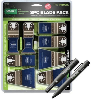 B&Q -  Trade H8Mak 8 Piece Multi Tool Blade Set + Tracer Clog Free Marker Pen