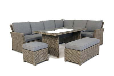 Backyard Furniture Palma 9 Seat Corner Rattan Wicker Garden Lounge Set With Cushions Updated Fabric from B&Q