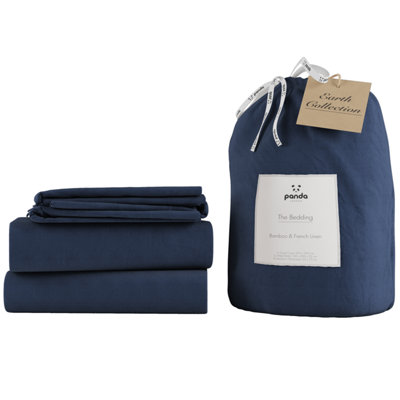 B&Q -  Bamboo & French Linen Complete Bedding Set Midnight Navy