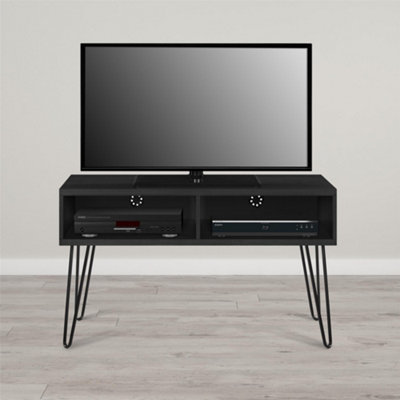 B&Q -  Home Owen Retro Tv-Stand With 2 Shelves Black Oak