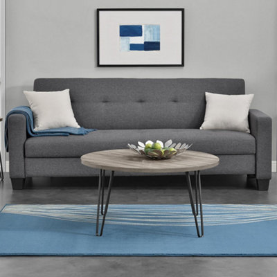 B&Q -  Home Owen Retro Round Coffee Table In Distressed Grey Oak
